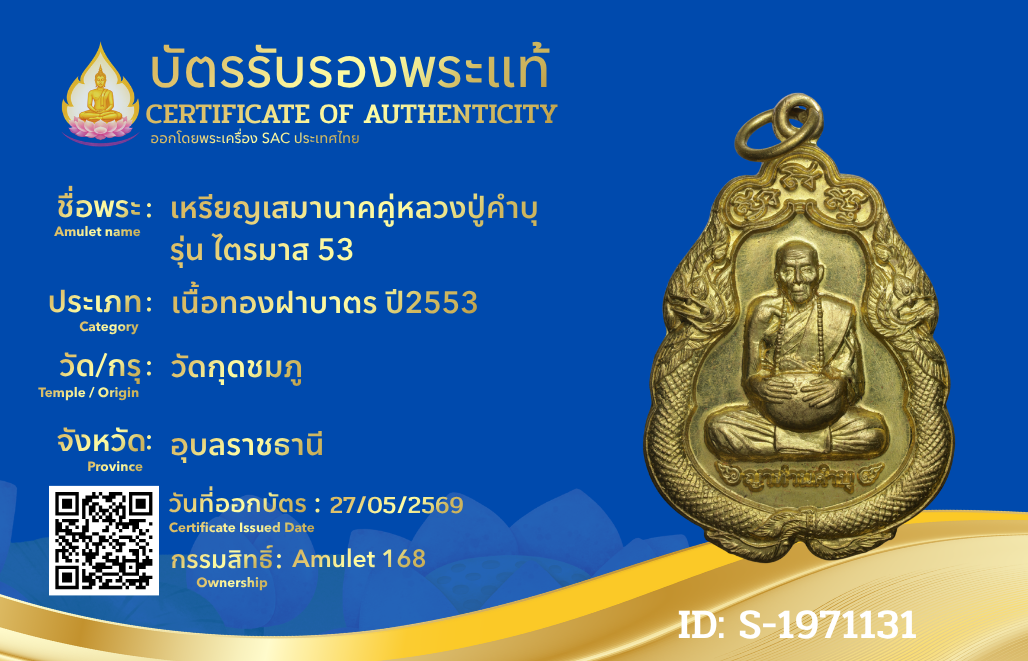 เหรียญเสมานาคคู่หลวงปู่คำบุ รุ่น ไตรมาส 53