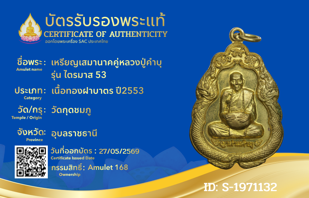 เหรียญเสมานาคคู่หลวงปู่คำบุ รุ่น ไตรมาส 53