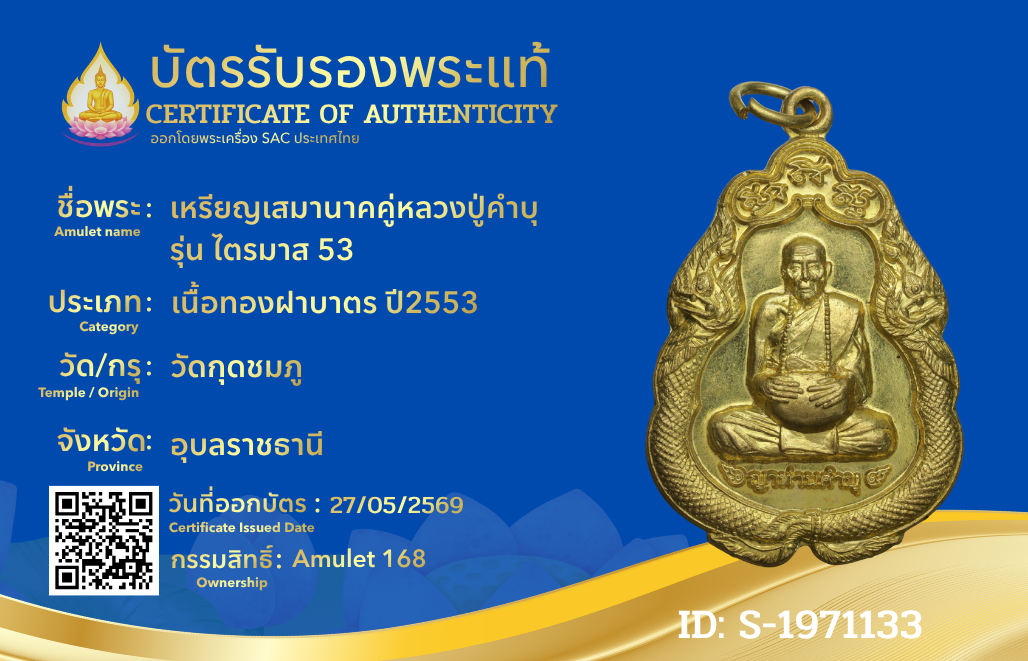 เหรียญเสมานาคคู่หลวงปู่คำบุ รุ่น ไตรมาส 53